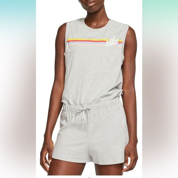 Nike Pants - Nike Women's Vintage Style Striped Romper, Size L W811AFA Heather Grey NWT🏷